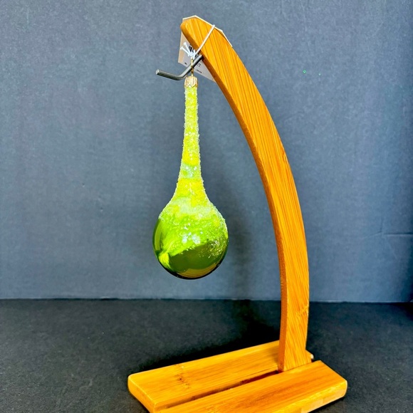 NWT Anthropologie Green Glitter Droplet Glass Hand Blown Ornament - Picture 1 of 6